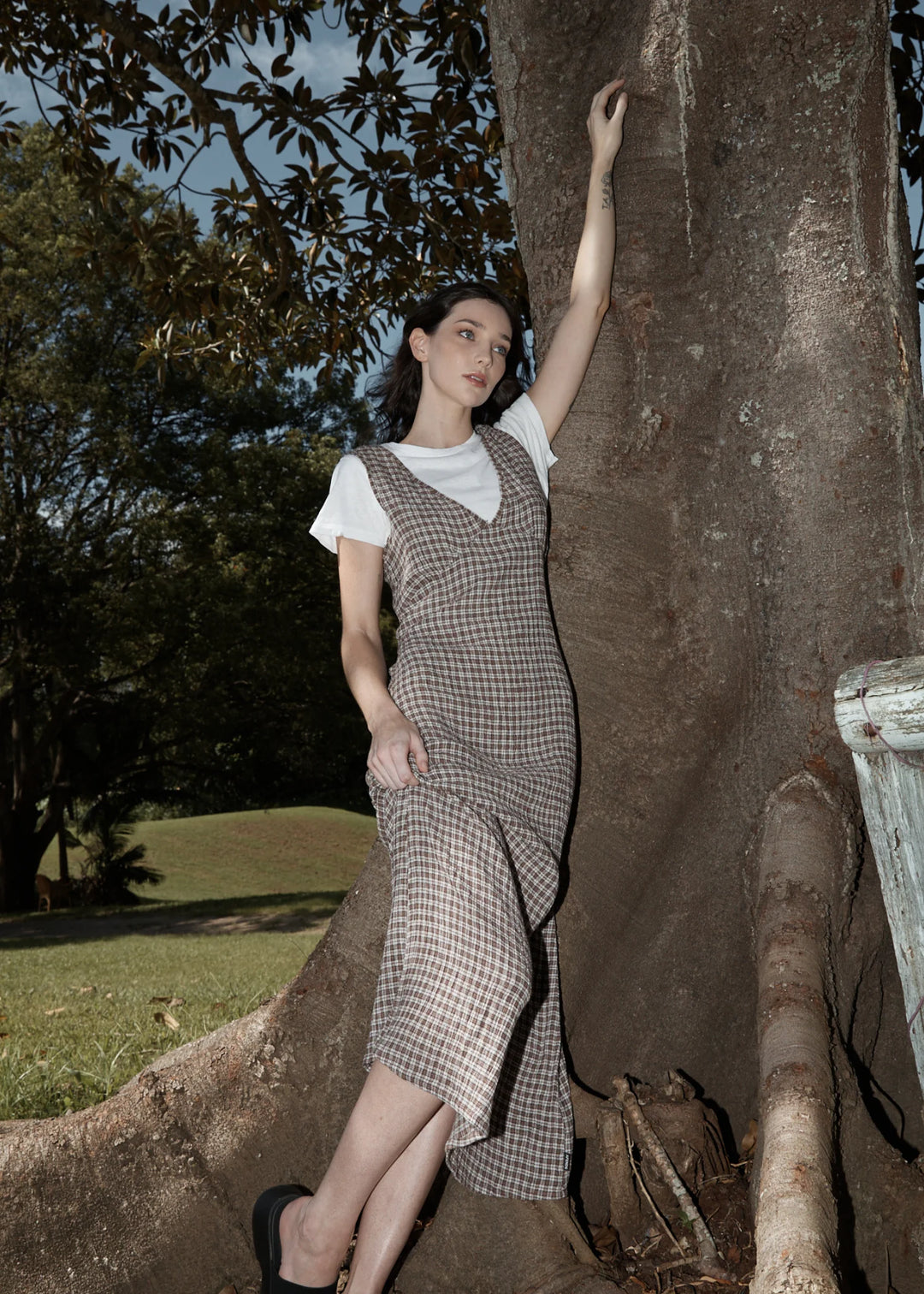 AFENDS Womens Base - Seersucker Check Maxi Dress - Coffee Check, WOMENS DRESSES, AFENDS, Elwood 101