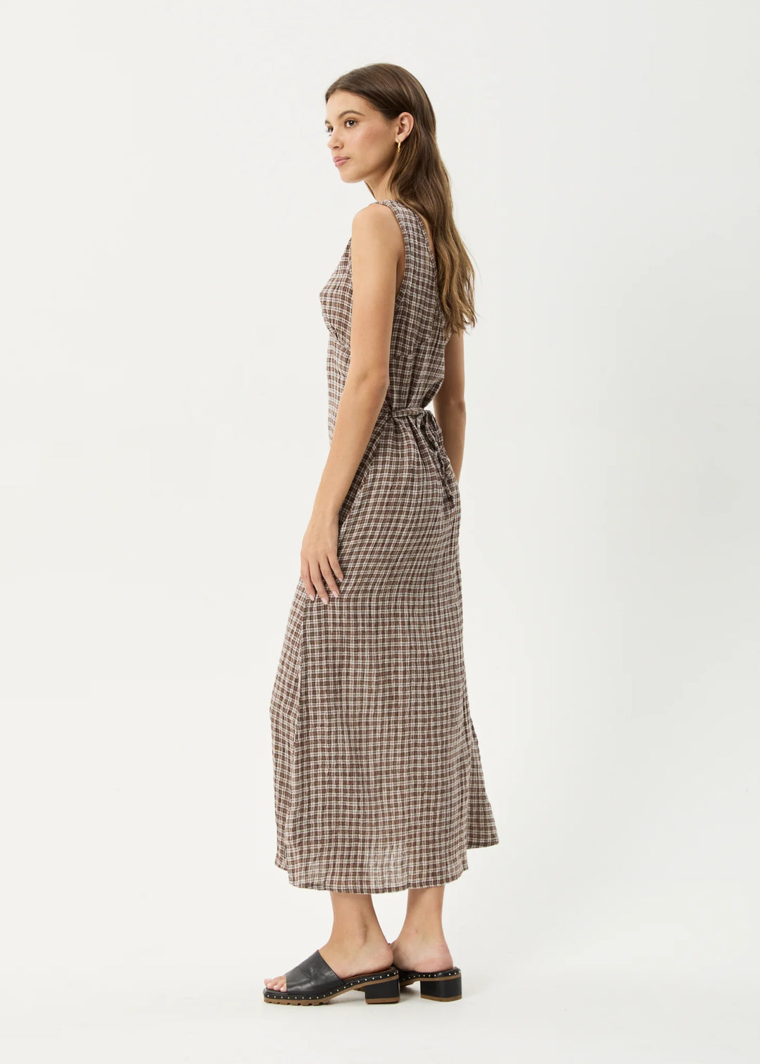 AFENDS Womens Base - Seersucker Check Maxi Dress - Coffee Check, WOMENS DRESSES, AFENDS, Elwood 101