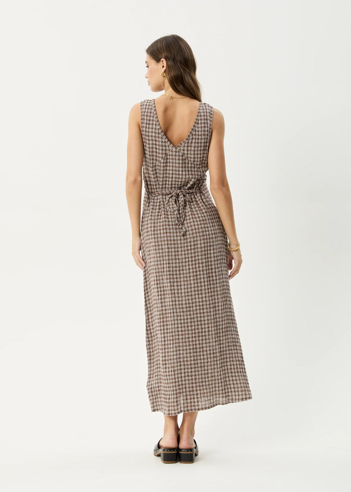 AFENDS Womens Base - Seersucker Check Maxi Dress - Coffee Check, WOMENS DRESSES, AFENDS, Elwood 101