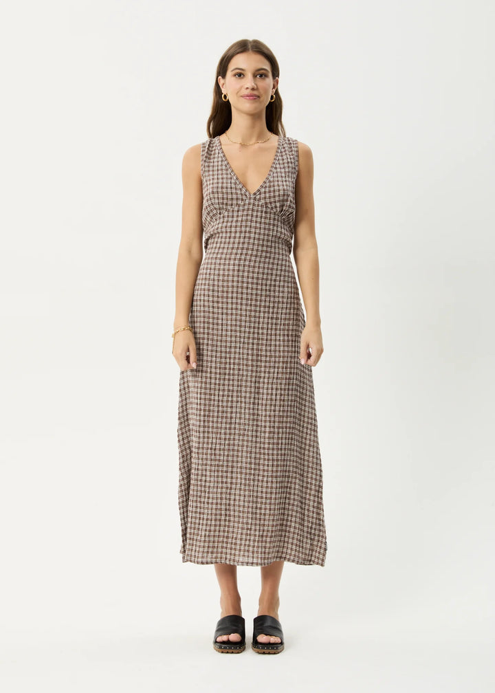 AFENDS Womens Base - Seersucker Check Maxi Dress - Coffee Check, WOMENS DRESSES, AFENDS, Elwood 101