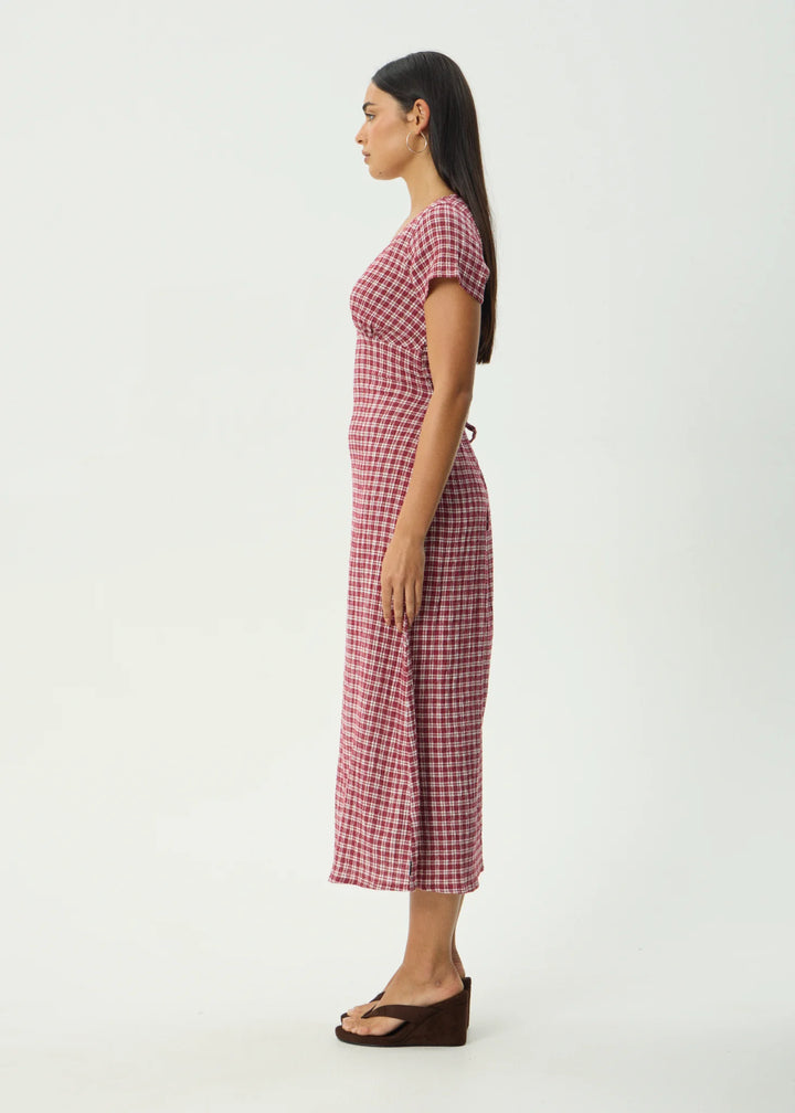 AFENDS Womens Base Maeve - Seersucker Maxi Dress in Burgundy Check, WOMENS DRESSES, AFENDS, Elwood 101