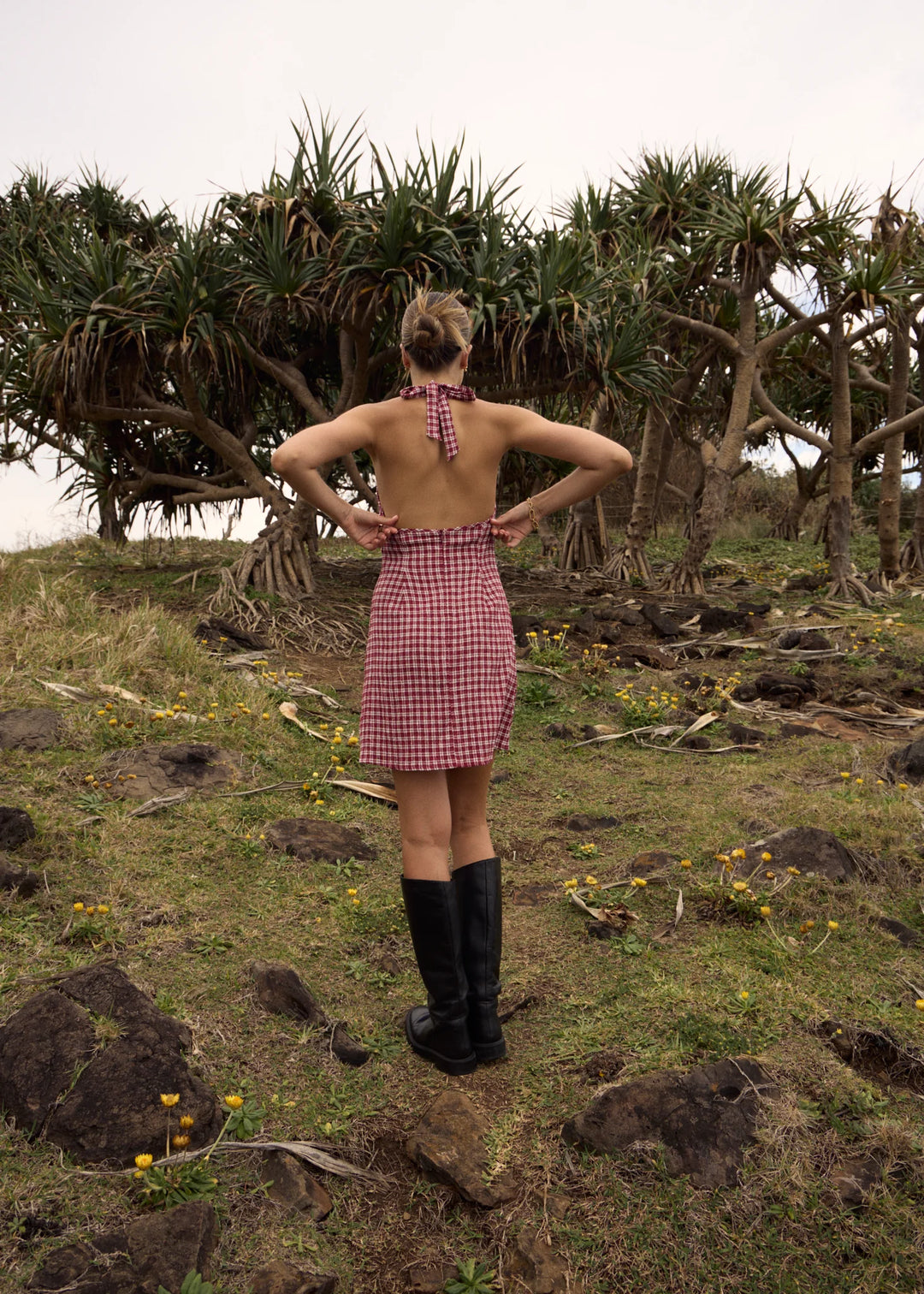 AFENDS Womens Base Montana - Seersucker Halter Mini Dress in Burgundy Check, WOMENS DRESSES, AFENDS, Elwood 101