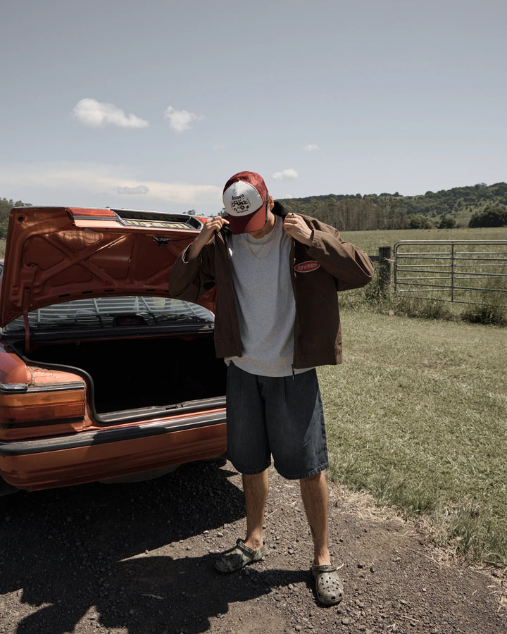 AFENDS Mens Classic Retro Tee in Shadow Grey Marle