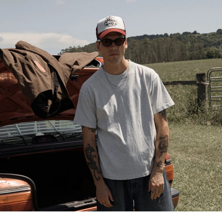 AFENDS Mens Classic Retro Tee in Shadow Grey Marle