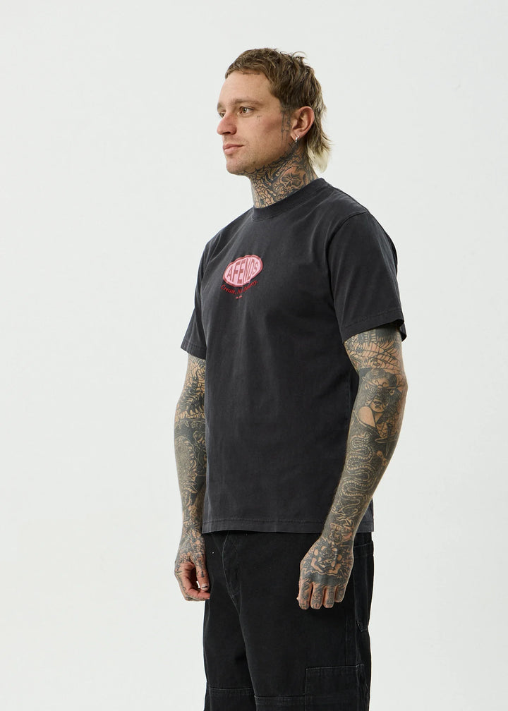 AFENDS Mens Destroyed Retro Tee in Stone Black
