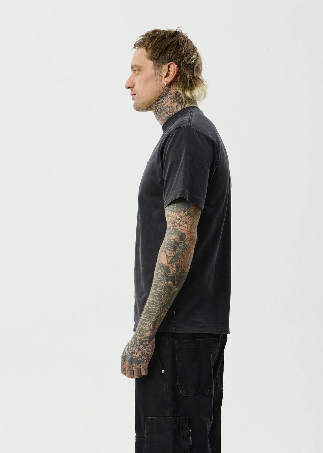 AFENDS Mens Destroyed Retro Tee in Stone Black