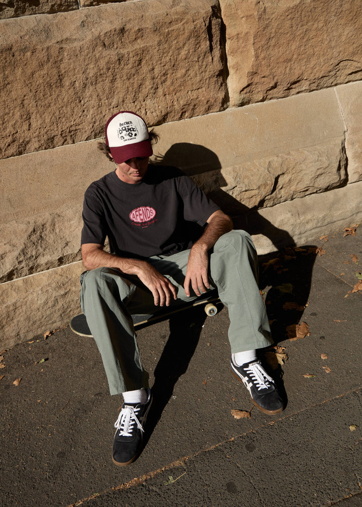 AFENDS Mens Destroyed Retro Tee in Stone Black