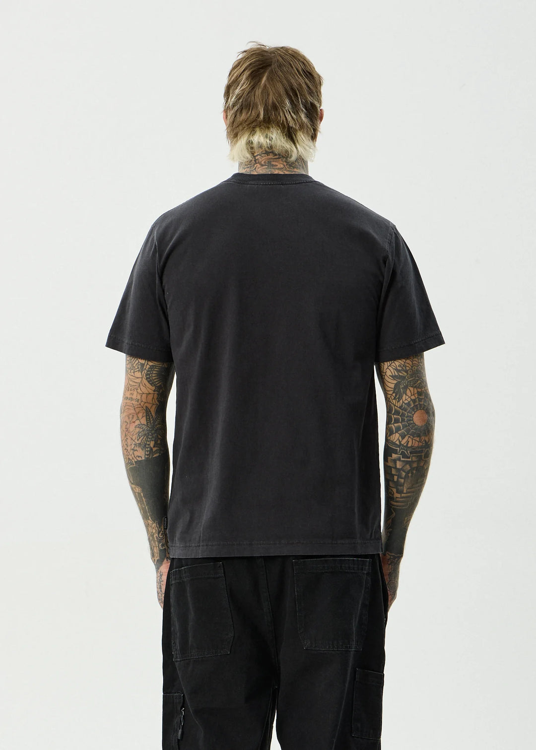 AFENDS Mens Destroyed Retro Tee in Stone Black