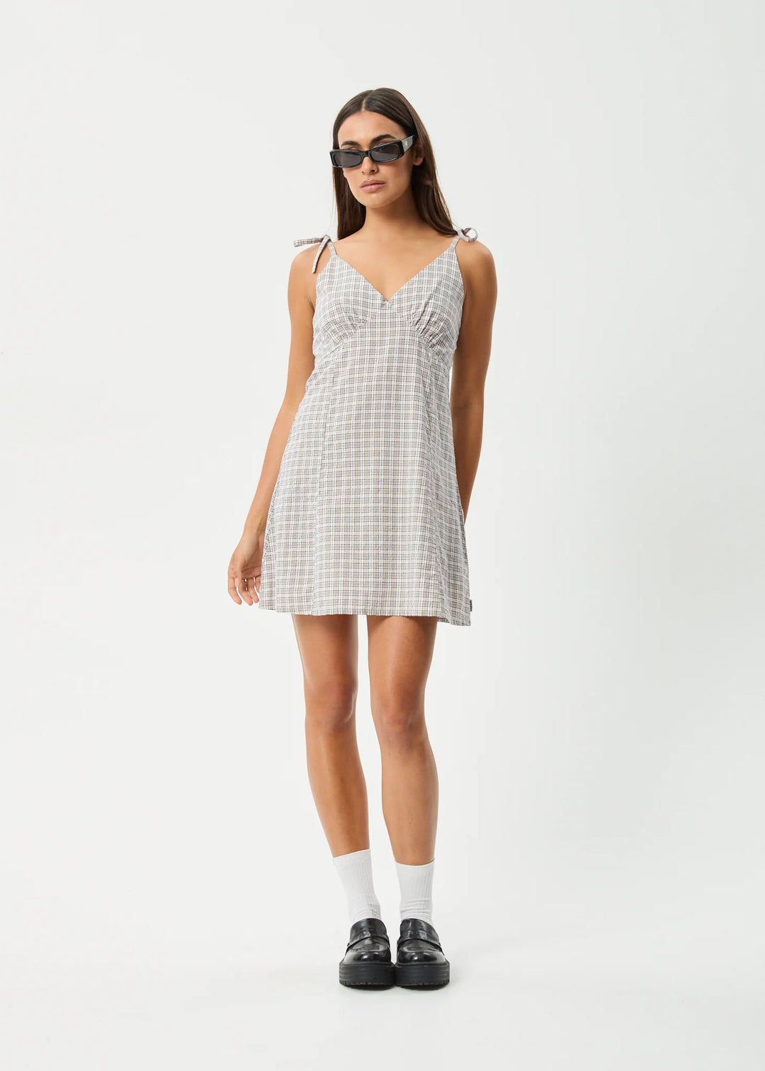 AFENDS Womens Drew - Seersucker Mini Dress - Taupe Check, WOMENS DRESSES, AFENDS, Elwood 101