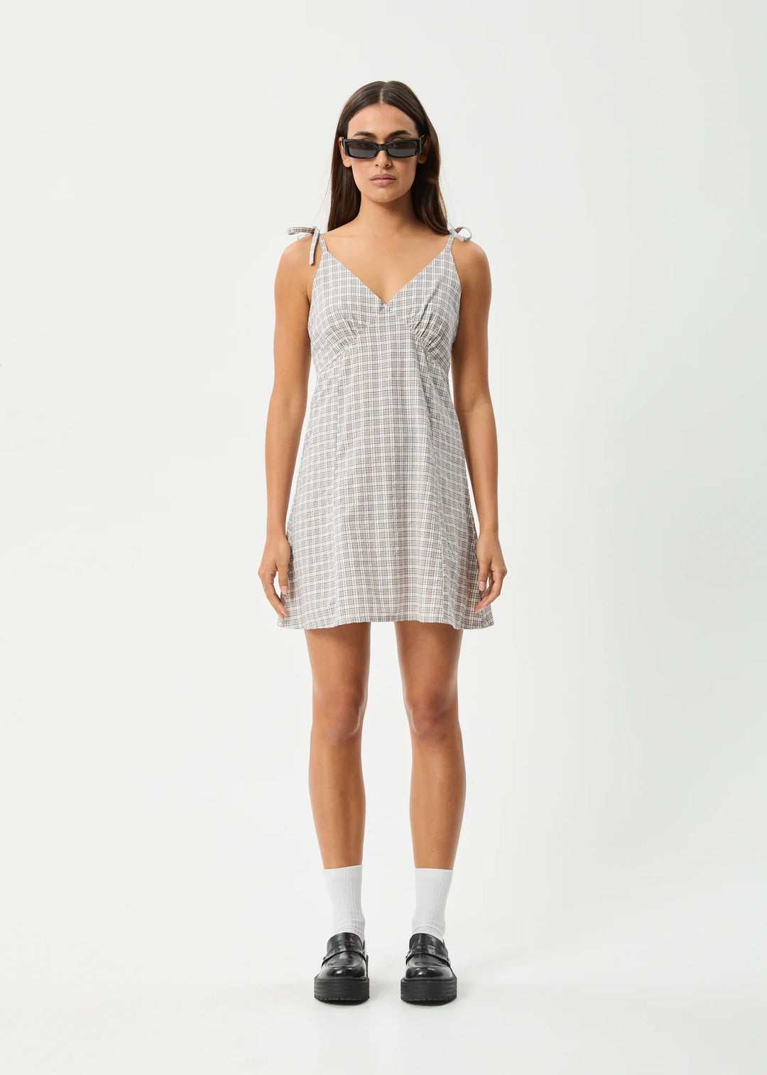 AFENDS Womens Drew - Seersucker Mini Dress - Taupe Check, WOMENS DRESSES, AFENDS, Elwood 101