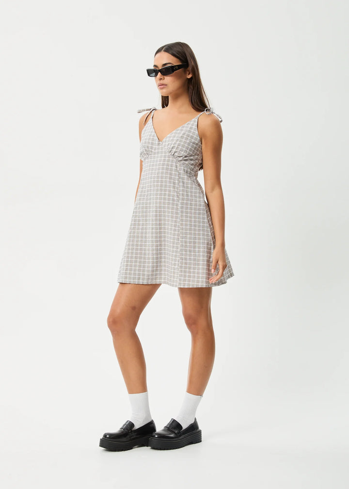 AFENDS Womens Drew - Seersucker Mini Dress - Taupe Check, WOMENS DRESSES, AFENDS, Elwood 101