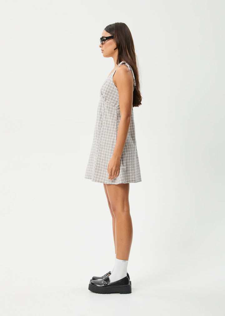 AFENDS Womens Drew - Seersucker Mini Dress - Taupe Check, WOMENS DRESSES, AFENDS, Elwood 101