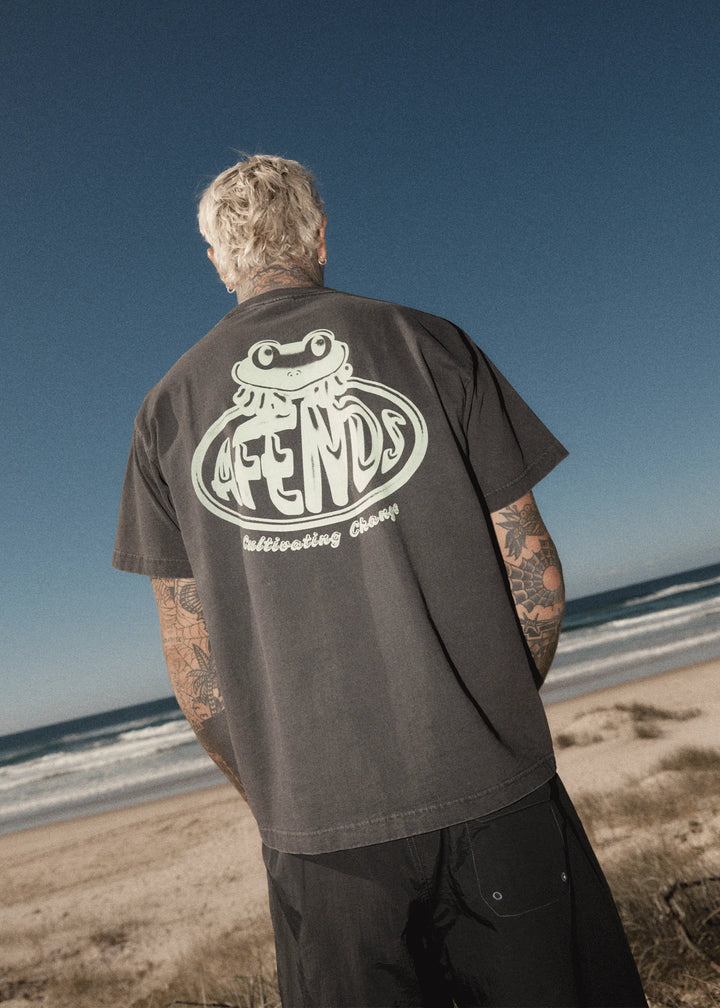 AFENDS Mens Frogga - Heavy Boxy Fit Tee - Stone Black, MENS TEE SHIRTS, AFENDS, Elwood 101