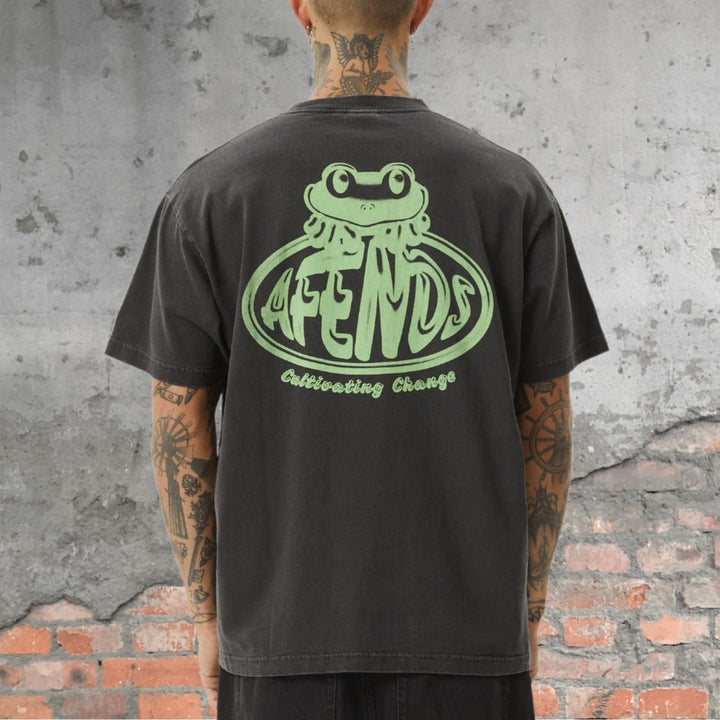 AFENDS Mens Frogga - Heavy Boxy Fit Tee - Stone Black, MENS TEE SHIRTS, AFENDS, Elwood 101