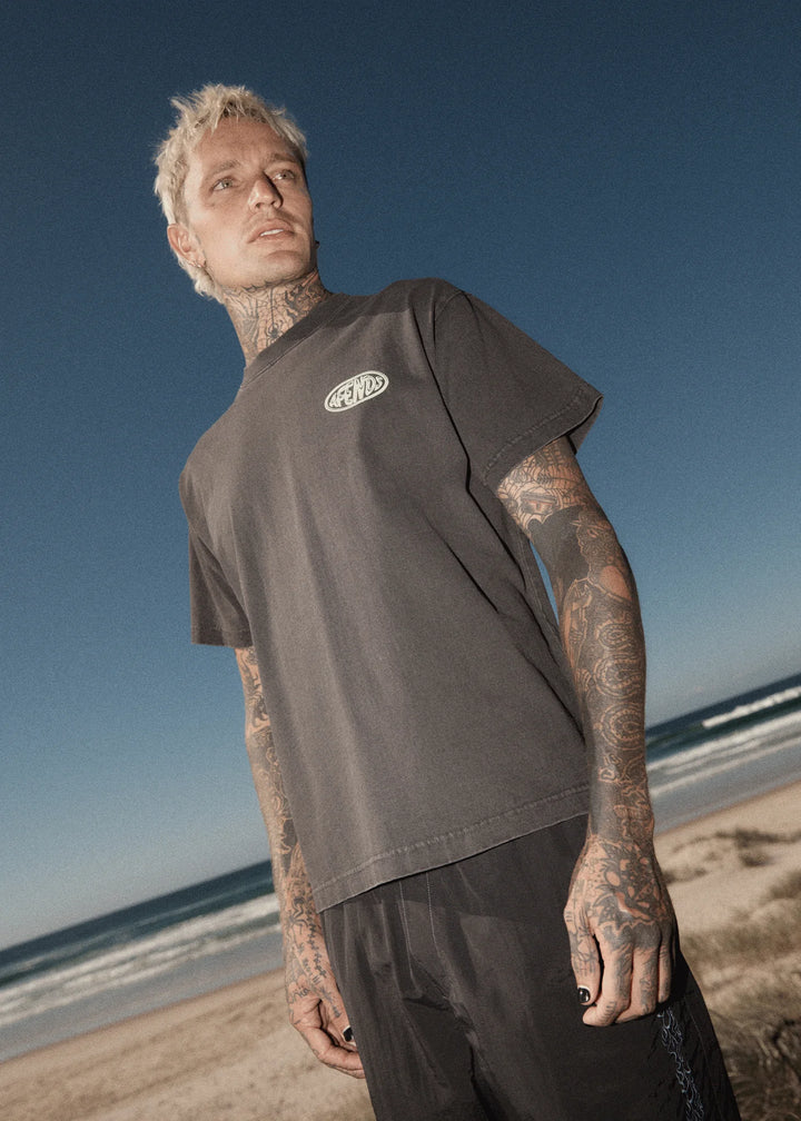 AFENDS Mens Frogga - Heavy Boxy Fit Tee - Stone Black, MENS TEE SHIRTS, AFENDS, Elwood 101