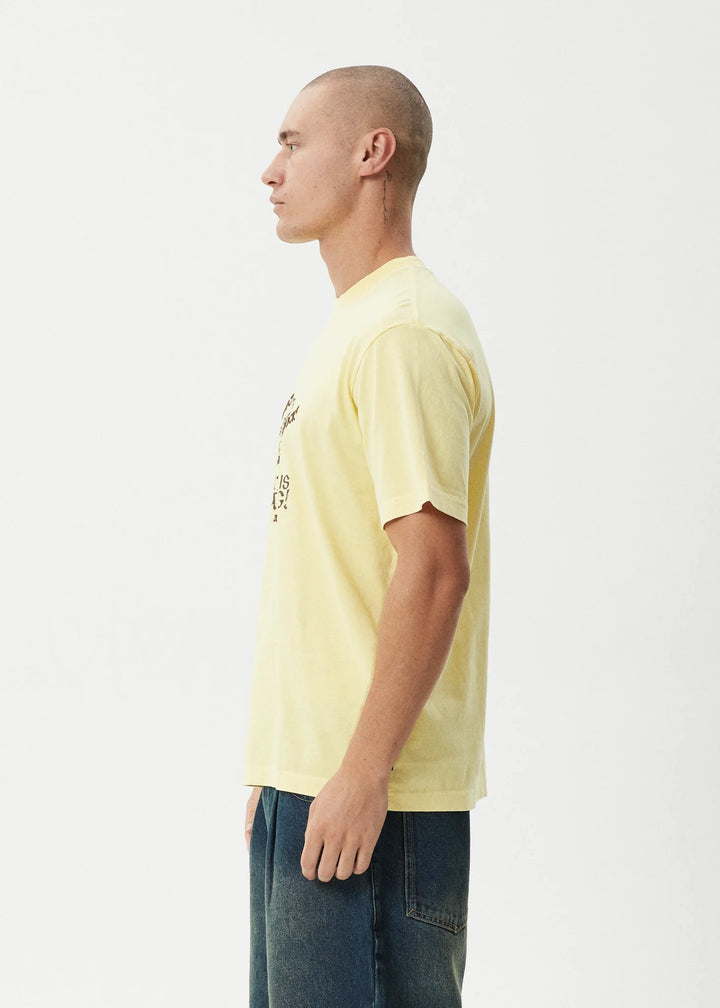 AFENDS Mens Knock Knock - Retro Tee - Washed Lemon