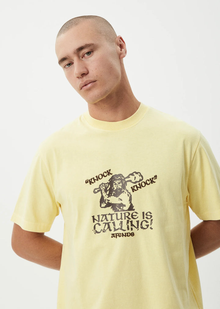 AFENDS Mens Knock Knock - Retro Tee - Washed Lemon