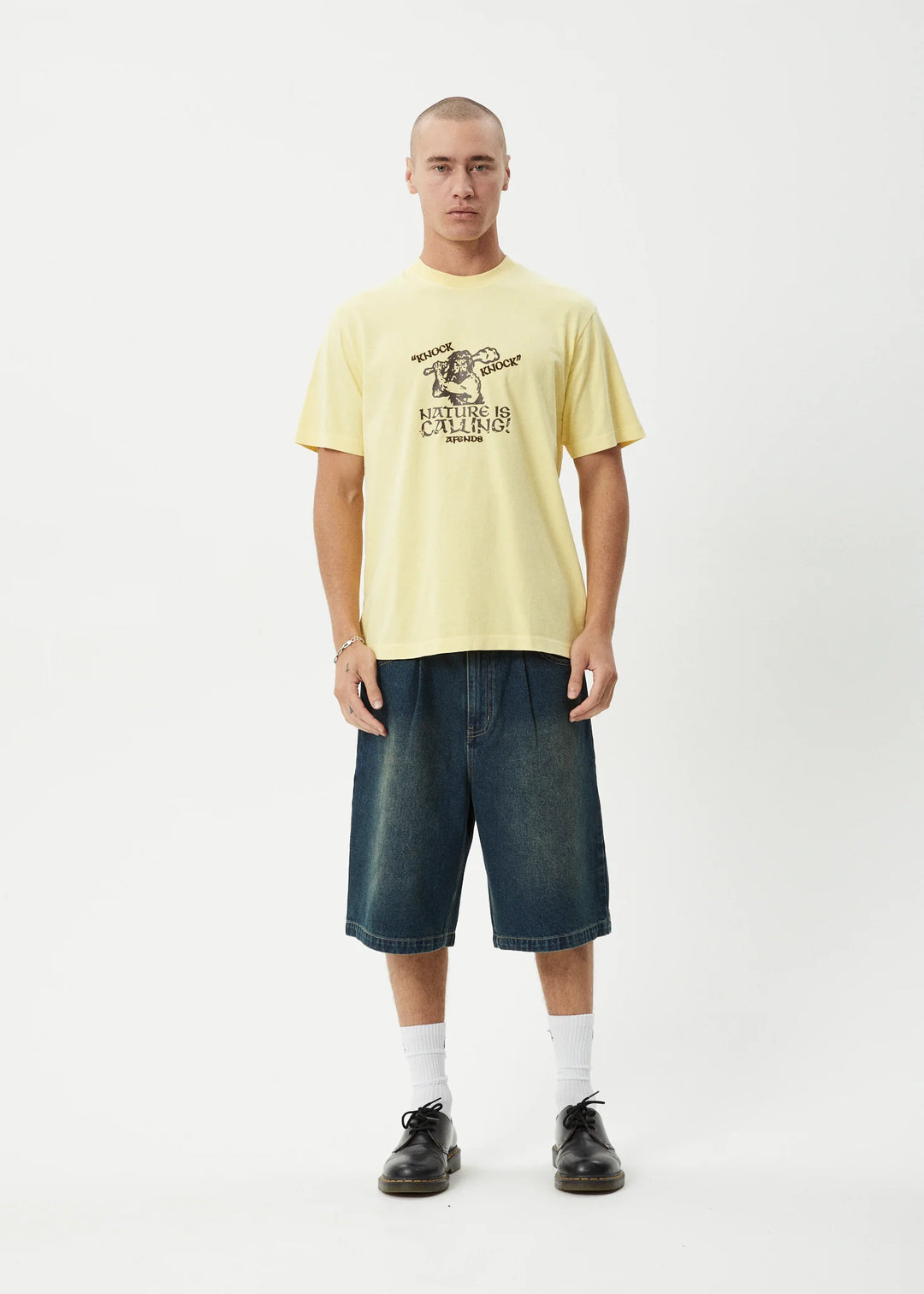 AFENDS Mens Knock Knock - Retro Tee - Washed Lemon