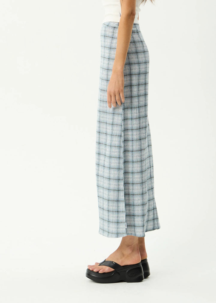 AFENDS Womens Lagoon Seersucker Maxi Skirt in Overcast Check, WOMENS SKIRTS, AFENDS, Elwood 101