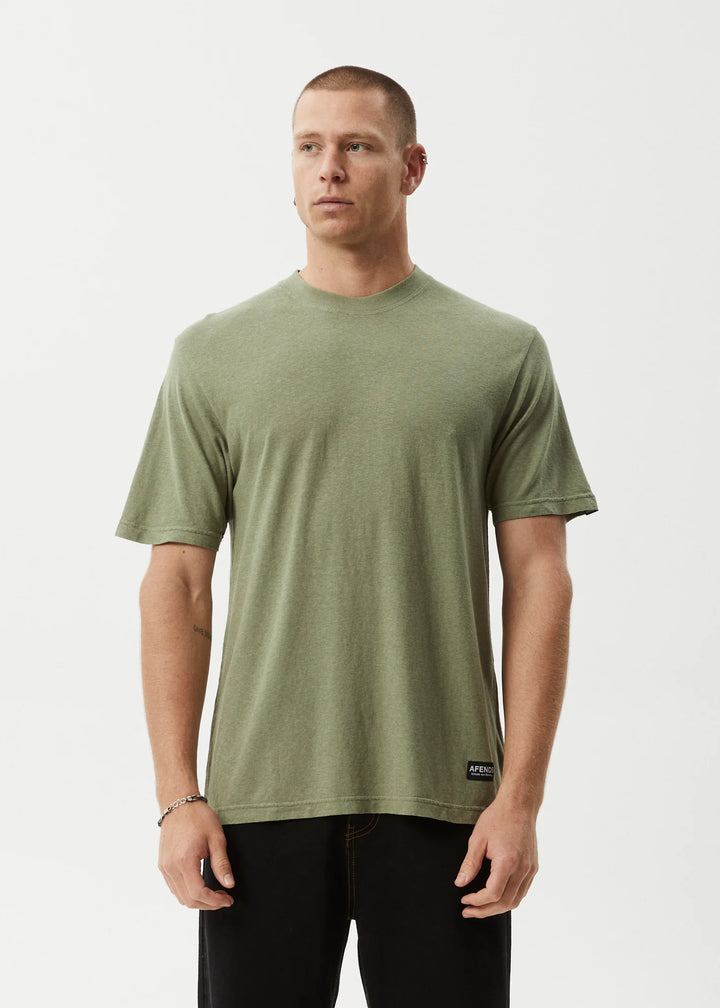 AFENDS Mens Classic - Hemp  Retro Tee - Oil Green
