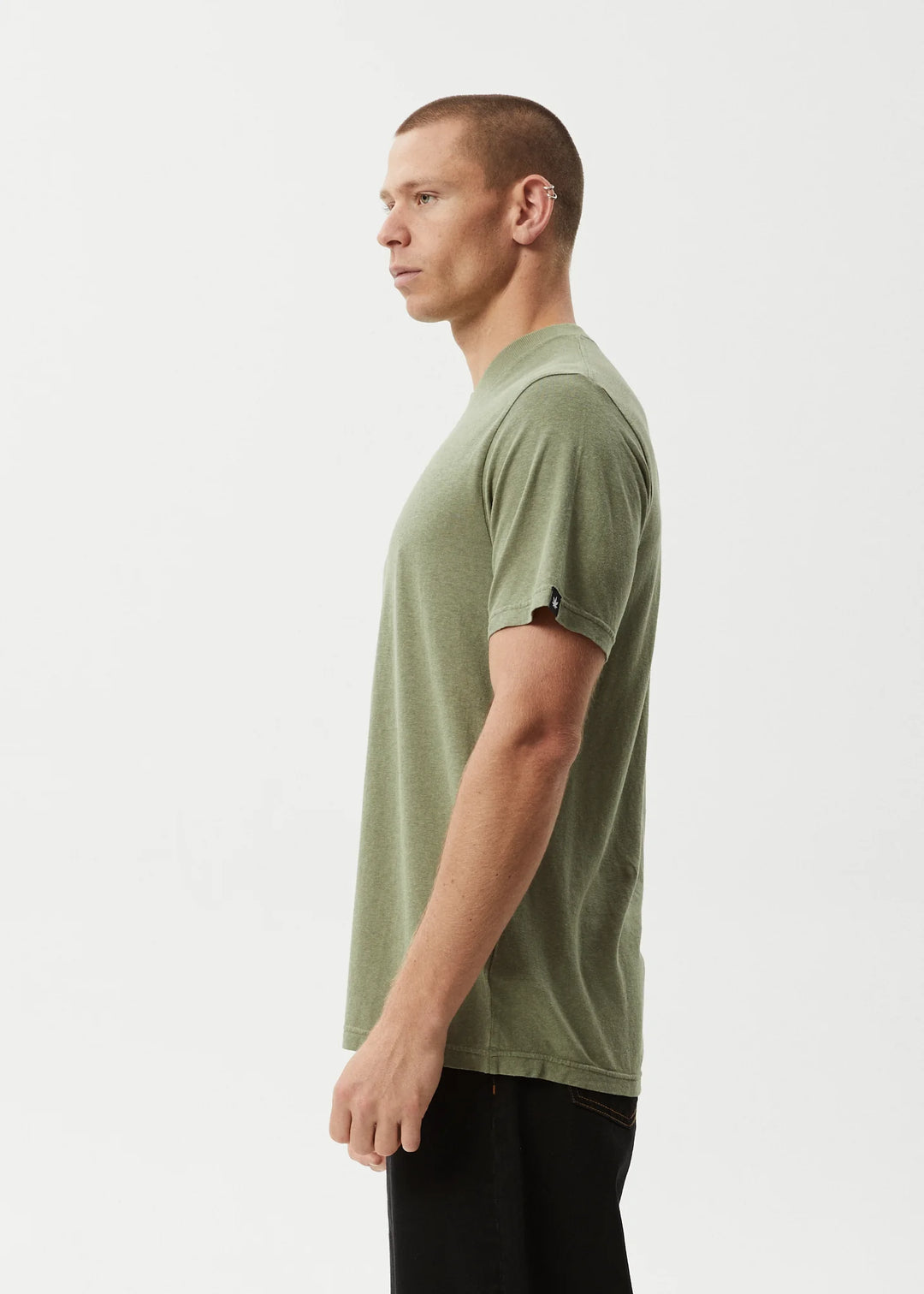 AFENDS Mens Classic - Hemp  Retro Tee - Oil Green