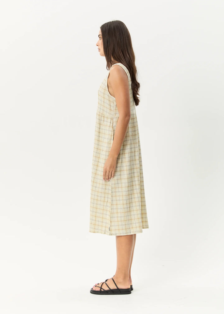 AFENDS Womens Position - Seersucker Check Midi Dress - Tan Check, WOMENS DRESSES, AFENDS, Elwood 101
