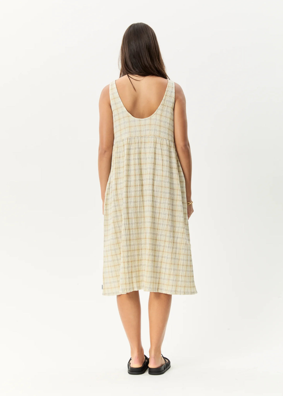 AFENDS Womens Position - Seersucker Check Midi Dress - Tan Check, WOMENS DRESSES, AFENDS, Elwood 101