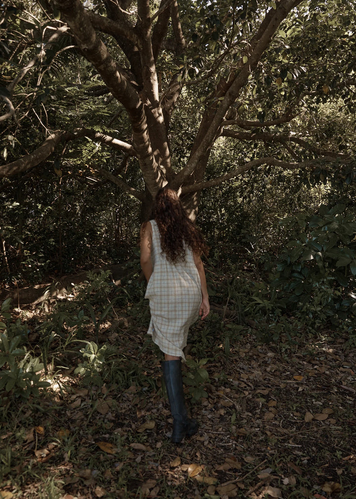 AFENDS Womens Position - Seersucker Check Midi Dress - Tan Check, WOMENS DRESSES, AFENDS, Elwood 101