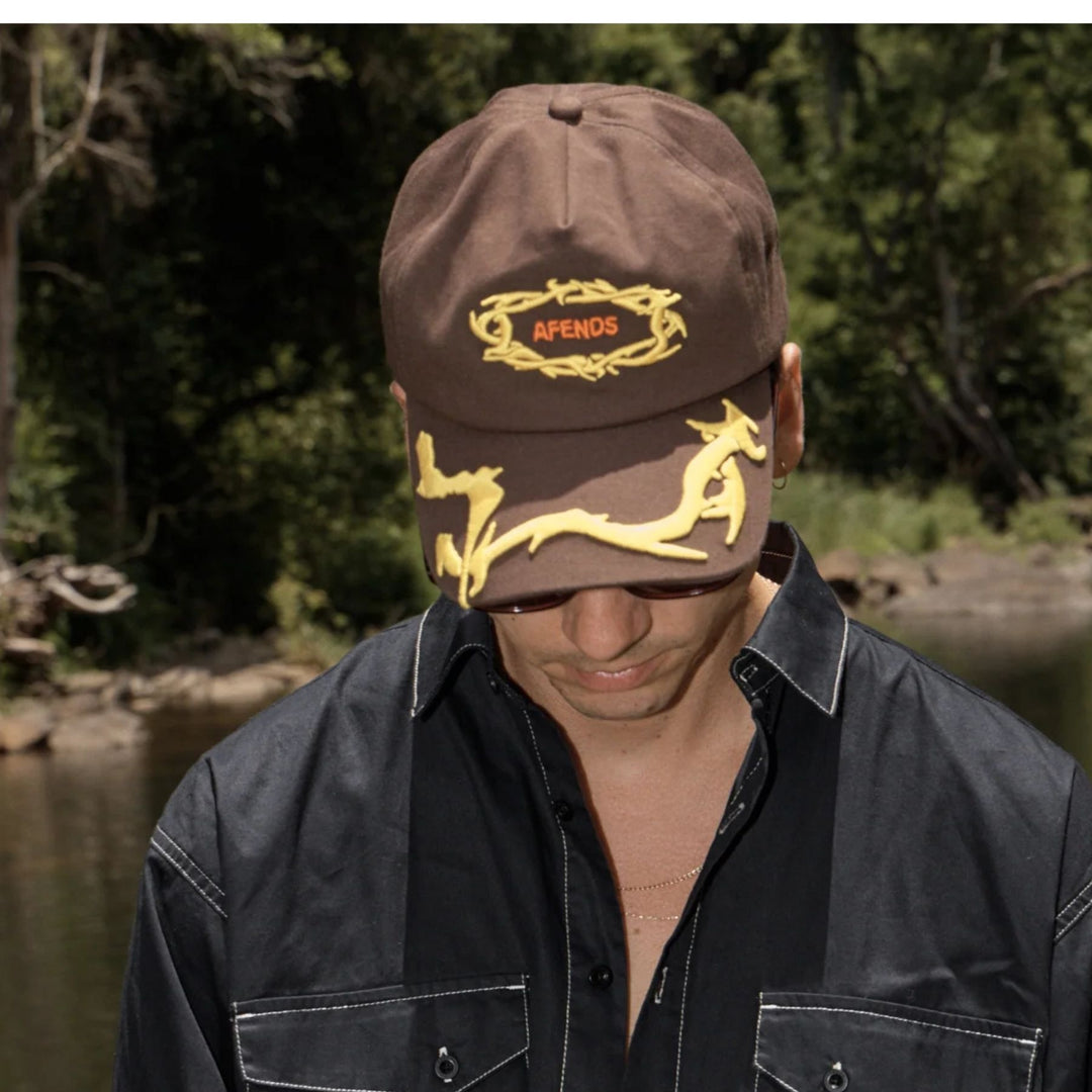 AFENDS Rocked - Five Panel Cap - Coffee, MENS CAPS & BEANIES, AFENDS, Elwood 101