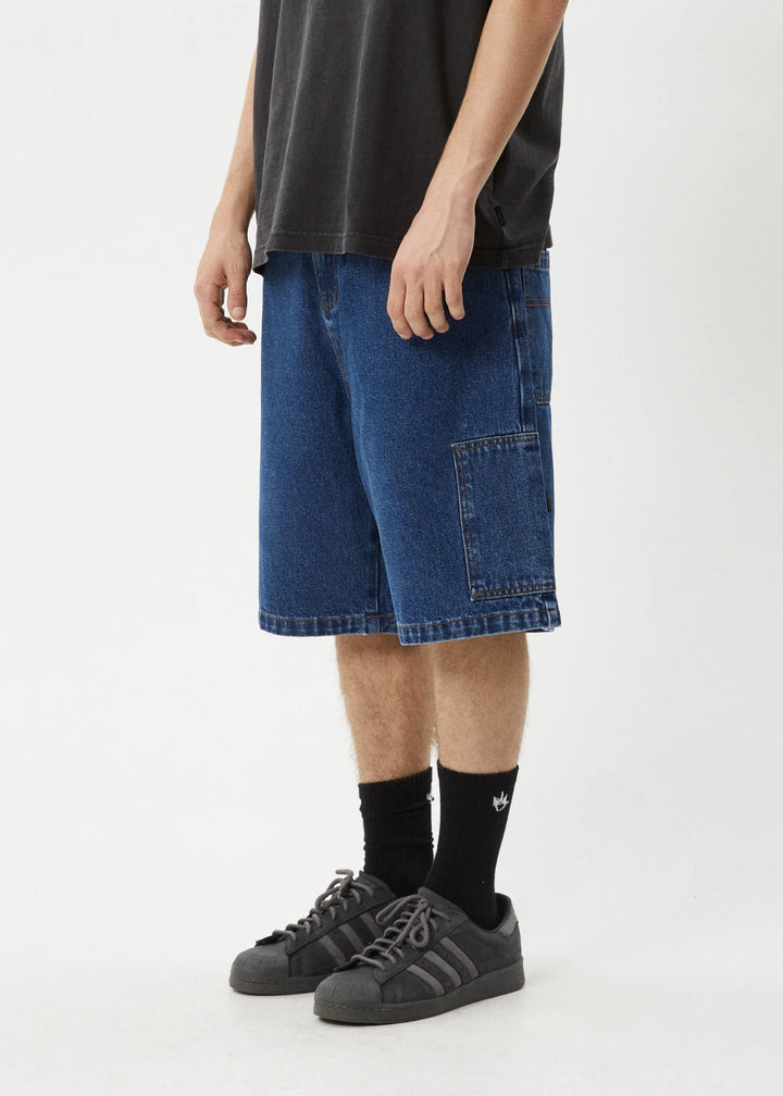 AFENDS Mens Scorched Harper - Denim Baggy Fit Carpenter Short 22 Inch - Authentic Blue, MENS SHORTS, AFENDS, Elwood 101