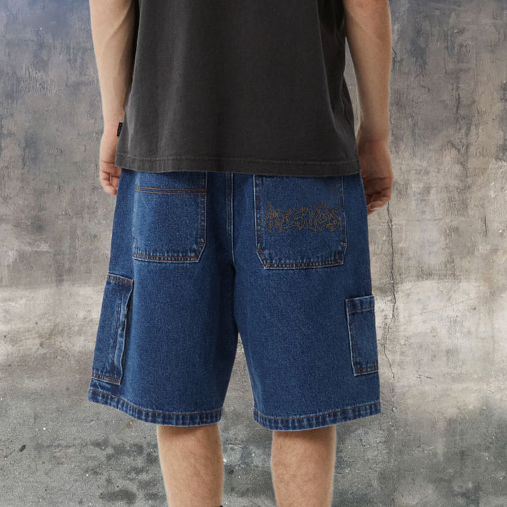 AFENDS Mens Scorched Harper - Denim Baggy Fit Carpenter Short 22 Inch - Authentic Blue, MENS SHORTS, AFENDS, Elwood 101