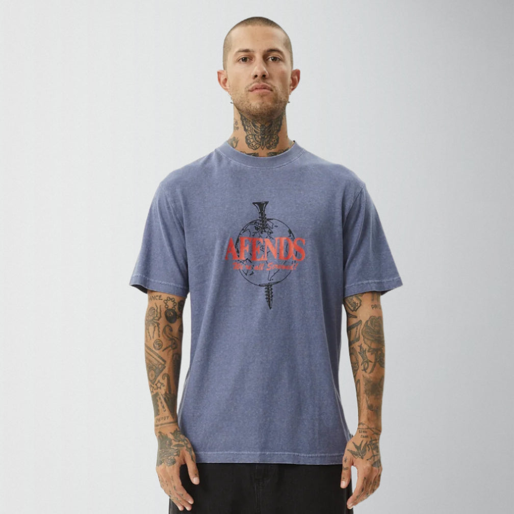 AFENDS Mens Screwed - Retro Fit Tee - Washed Marlin, MENS TEE SHIRTS, AFENDS, Elwood 101