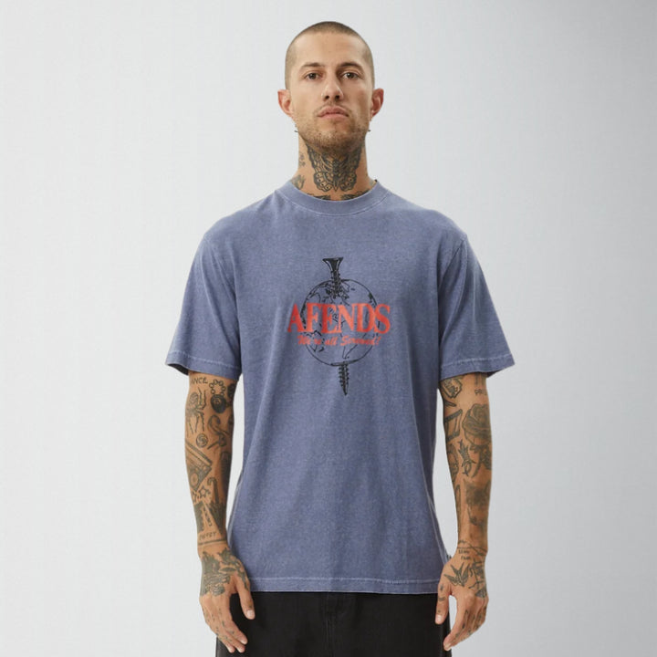 AFENDS Mens Screwed - Retro Fit Tee - Washed Marlin, MENS TEE SHIRTS, AFENDS, Elwood 101
