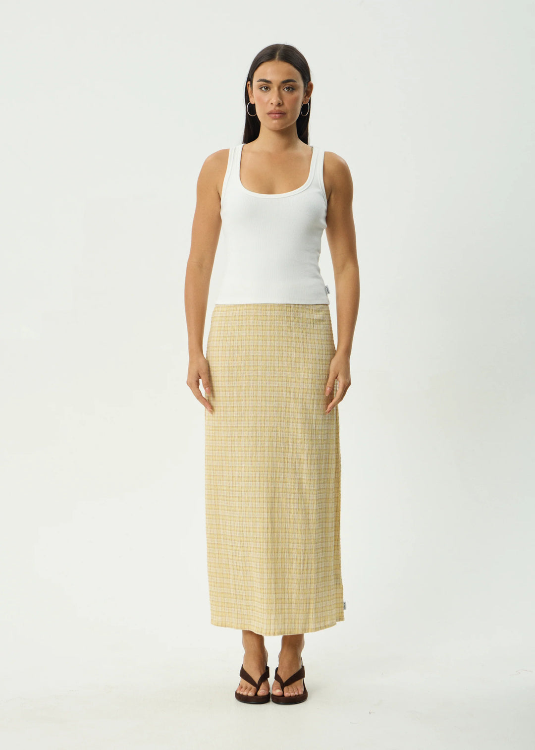 AFENDS Womens Sunday - Seersucker Maxi Skirt - Lemon Check, WOMENS SKIRTS, AFENDS, Elwood 101