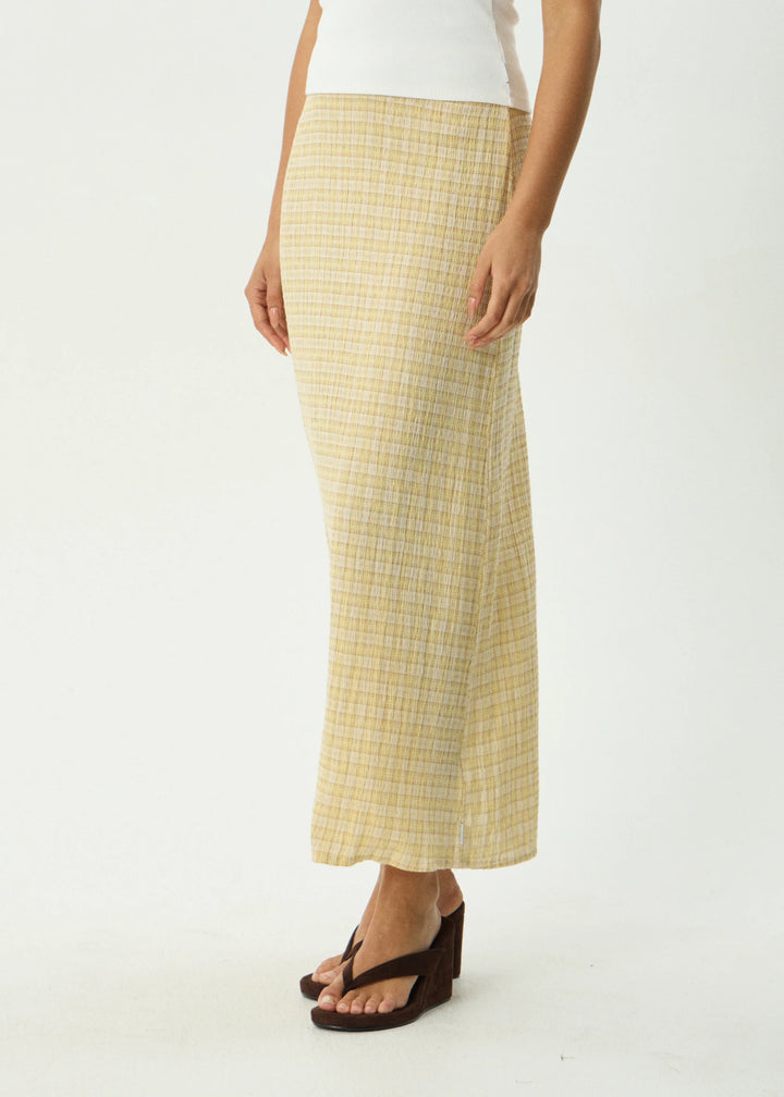AFENDS Womens Sunday - Seersucker Maxi Skirt - Lemon Check, WOMENS SKIRTS, AFENDS, Elwood 101