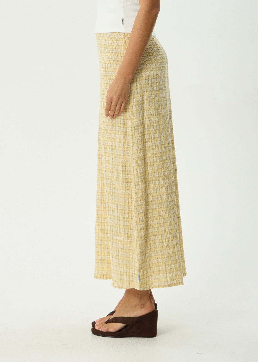 AFENDS Womens Sunday - Seersucker Maxi Skirt - Lemon Check, WOMENS SKIRTS, AFENDS, Elwood 101