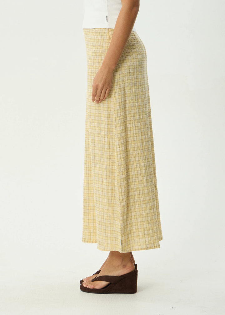 AFENDS Womens Sunday - Seersucker Maxi Skirt - Lemon Check, WOMENS SKIRTS, AFENDS, Elwood 101