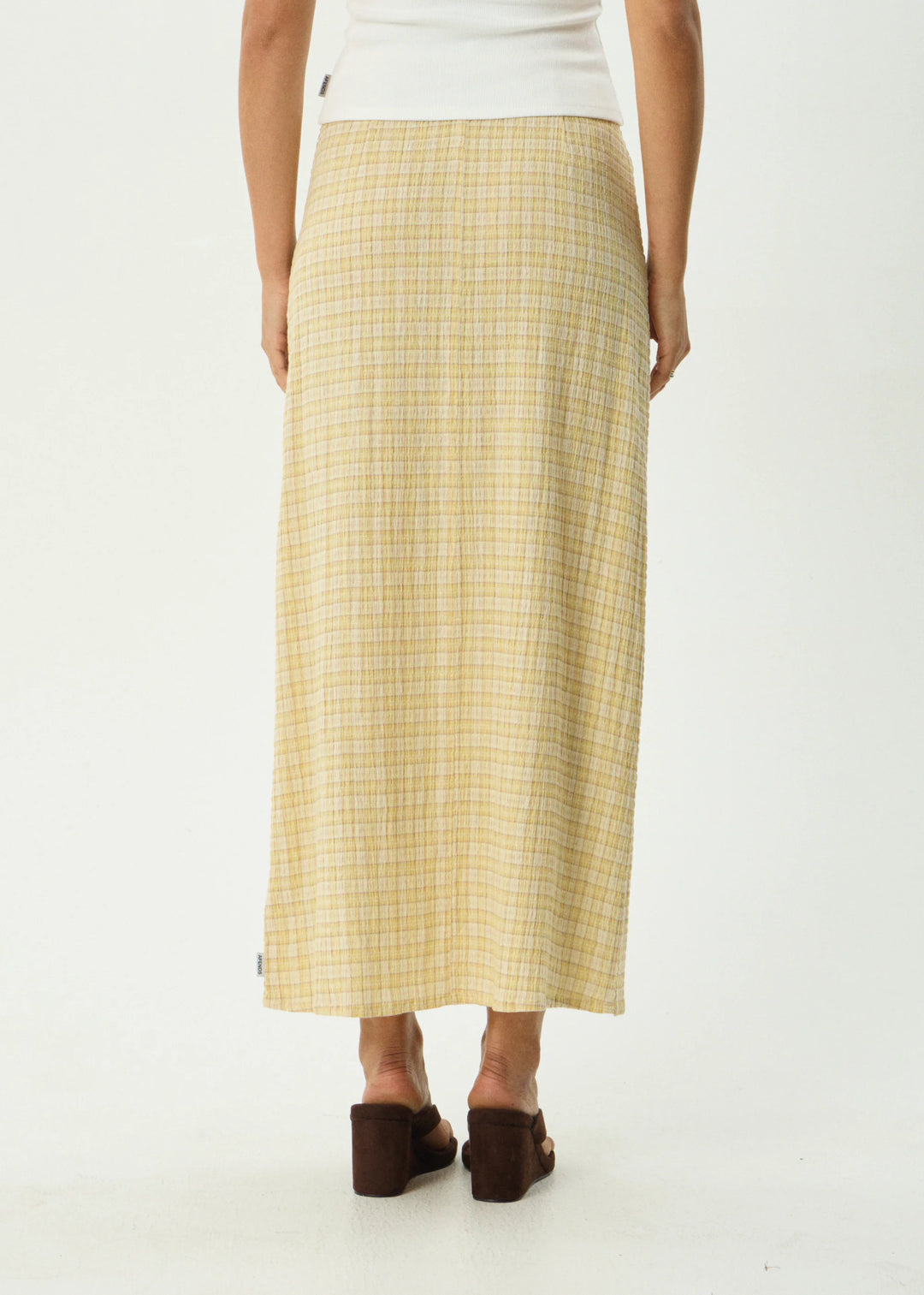 AFENDS Womens Sunday - Seersucker Maxi Skirt - Lemon Check, WOMENS SKIRTS, AFENDS, Elwood 101