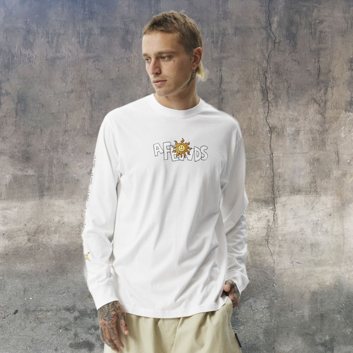 AFENDS Mens Sunshine Long Sleeve Graphic T- Shirt - White, MENS TEE SHIRTS, AFENDS, Elwood 101