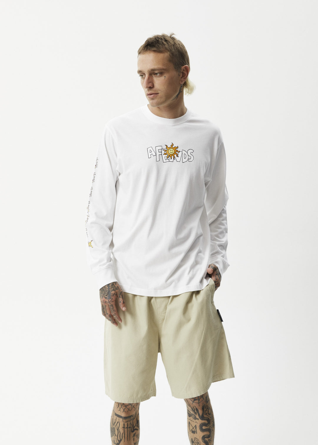 AFENDS Mens Sunshine Long Sleeve Graphic T- Shirt - White, MENS TEE SHIRTS, AFENDS, Elwood 101