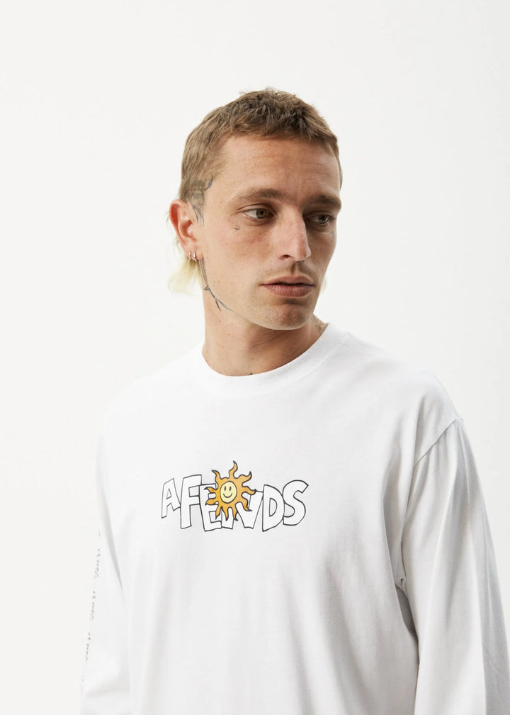 AFENDS Mens Sunshine Long Sleeve Graphic T- Shirt - White, MENS TEE SHIRTS, AFENDS, Elwood 101