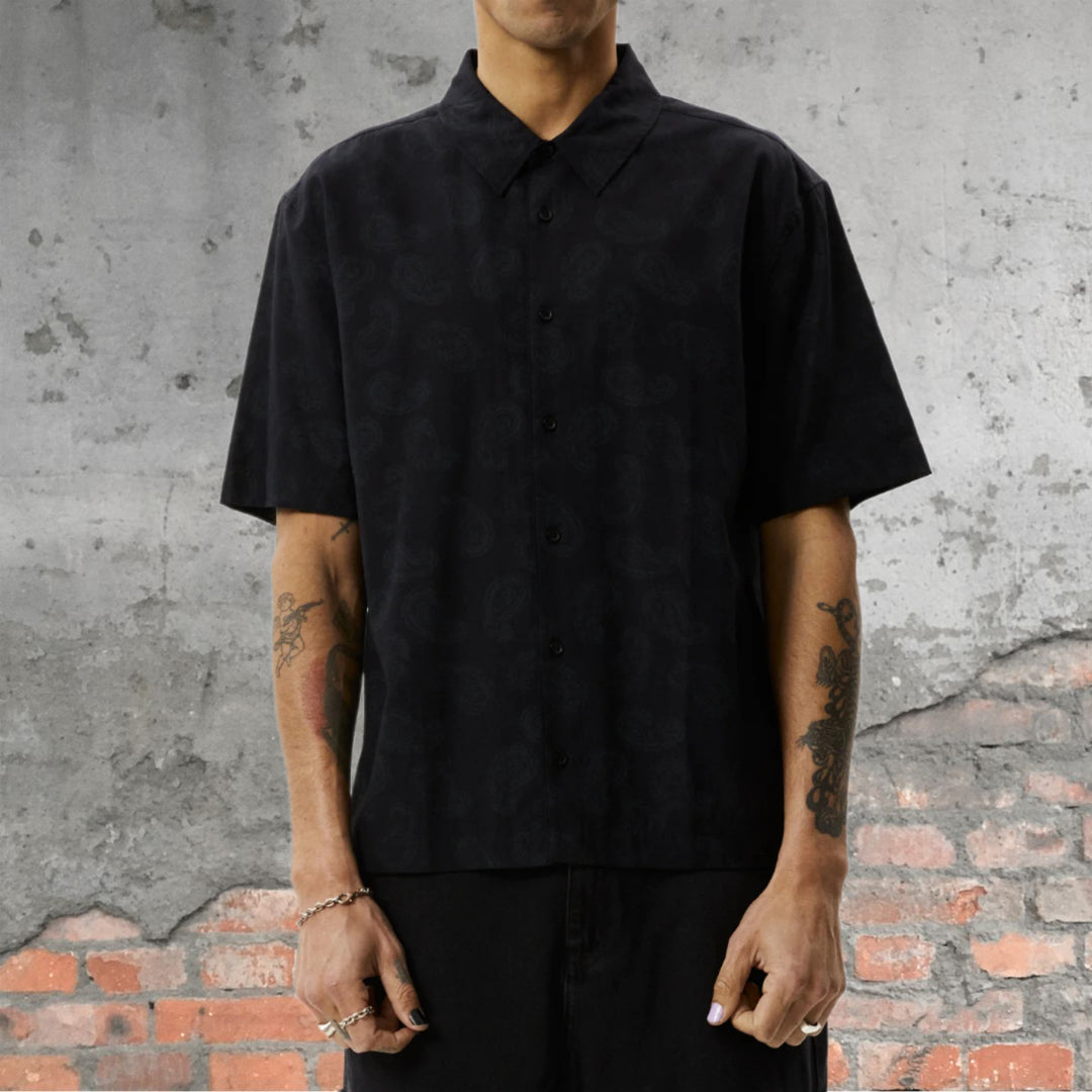 AFENDS Mens Tradition - Paisley Short Sleeve Shirt - Black, MENS SHIRTS, AFENDS, Elwood 101