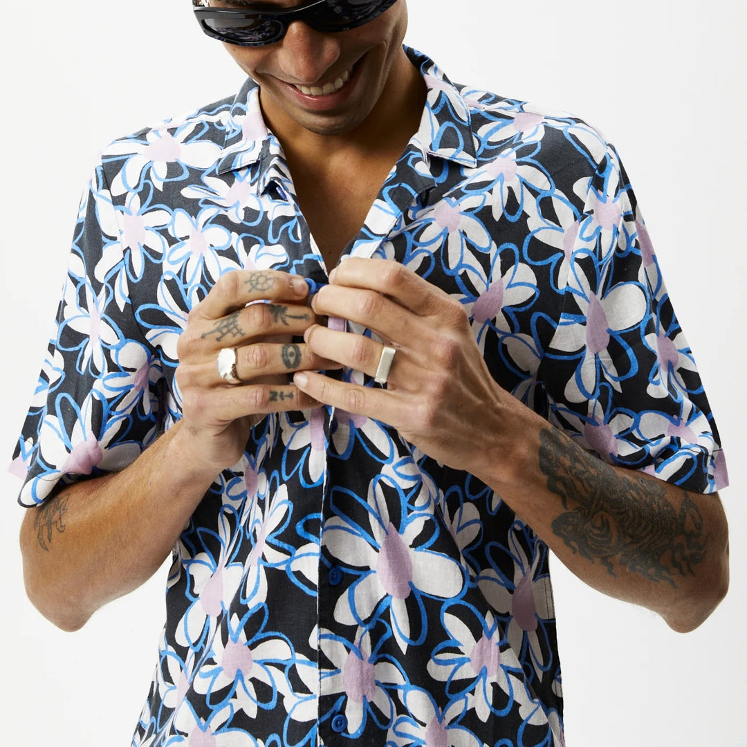 AFENDS Mens Waterfall - Cuban Short Sleeve Shirt - Stone Black, MENS SHIRTS, AFENDS, Elwood 101