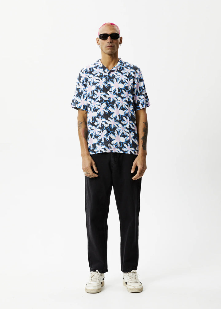 AFENDS Mens Waterfall - Cuban Short Sleeve Shirt - Stone Black, MENS SHIRTS, AFENDS, Elwood 101
