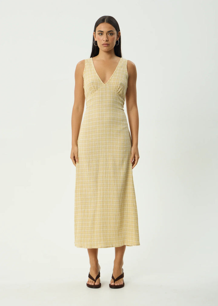 AFENDS Womens Sunday - Seersucker Check Maxi Dress - Lemon Check, WOMENS DRESSES, AFENDS, Elwood 101