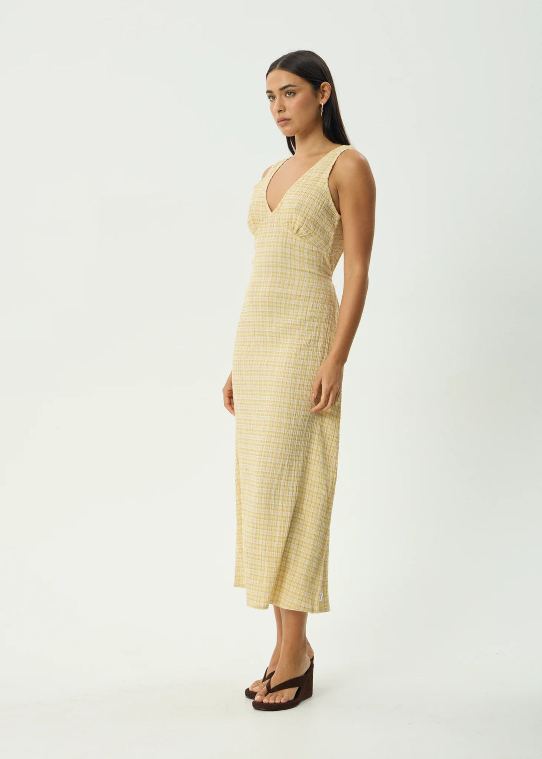AFENDS Womens Sunday - Seersucker Check Maxi Dress - Lemon Check, WOMENS DRESSES, AFENDS, Elwood 101