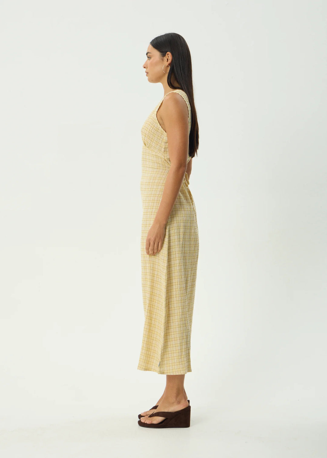 AFENDS Womens Sunday - Seersucker Check Maxi Dress - Lemon Check, WOMENS DRESSES, AFENDS, Elwood 101