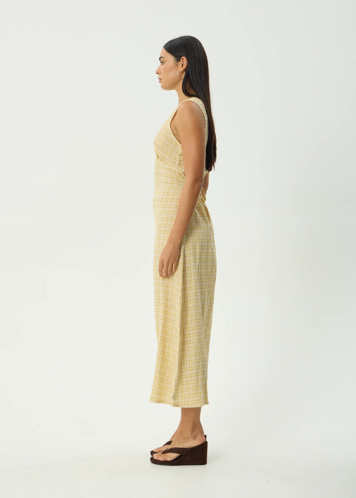 AFENDS Womens Sunday - Seersucker Check Maxi Dress - Lemon Check, WOMENS DRESSES, AFENDS, Elwood 101