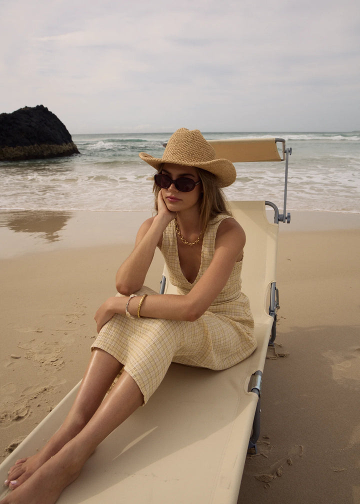 AFENDS Womens Sunday - Seersucker Check Maxi Dress - Lemon Check, WOMENS DRESSES, AFENDS, Elwood 101