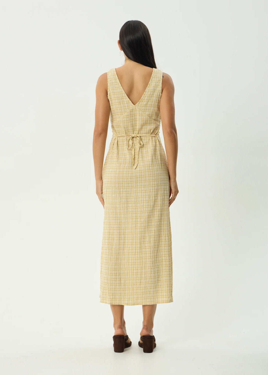 AFENDS Womens Sunday - Seersucker Check Maxi Dress - Lemon Check, WOMENS DRESSES, AFENDS, Elwood 101